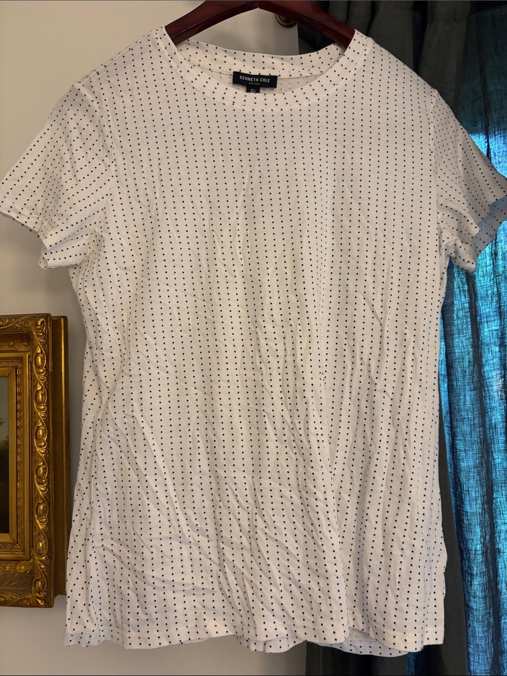 Kenneth Cole White Short-Sleeve Crew with Black Micro Dot Print Large